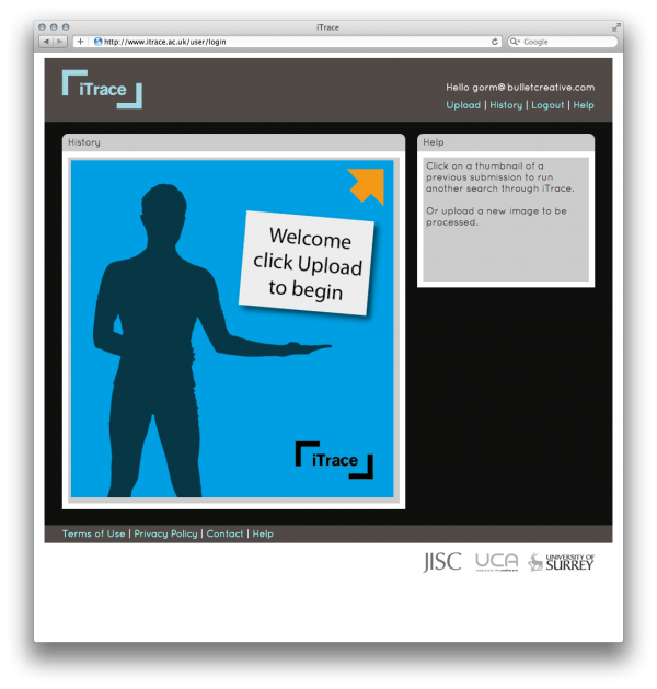 iTrace welcome screen