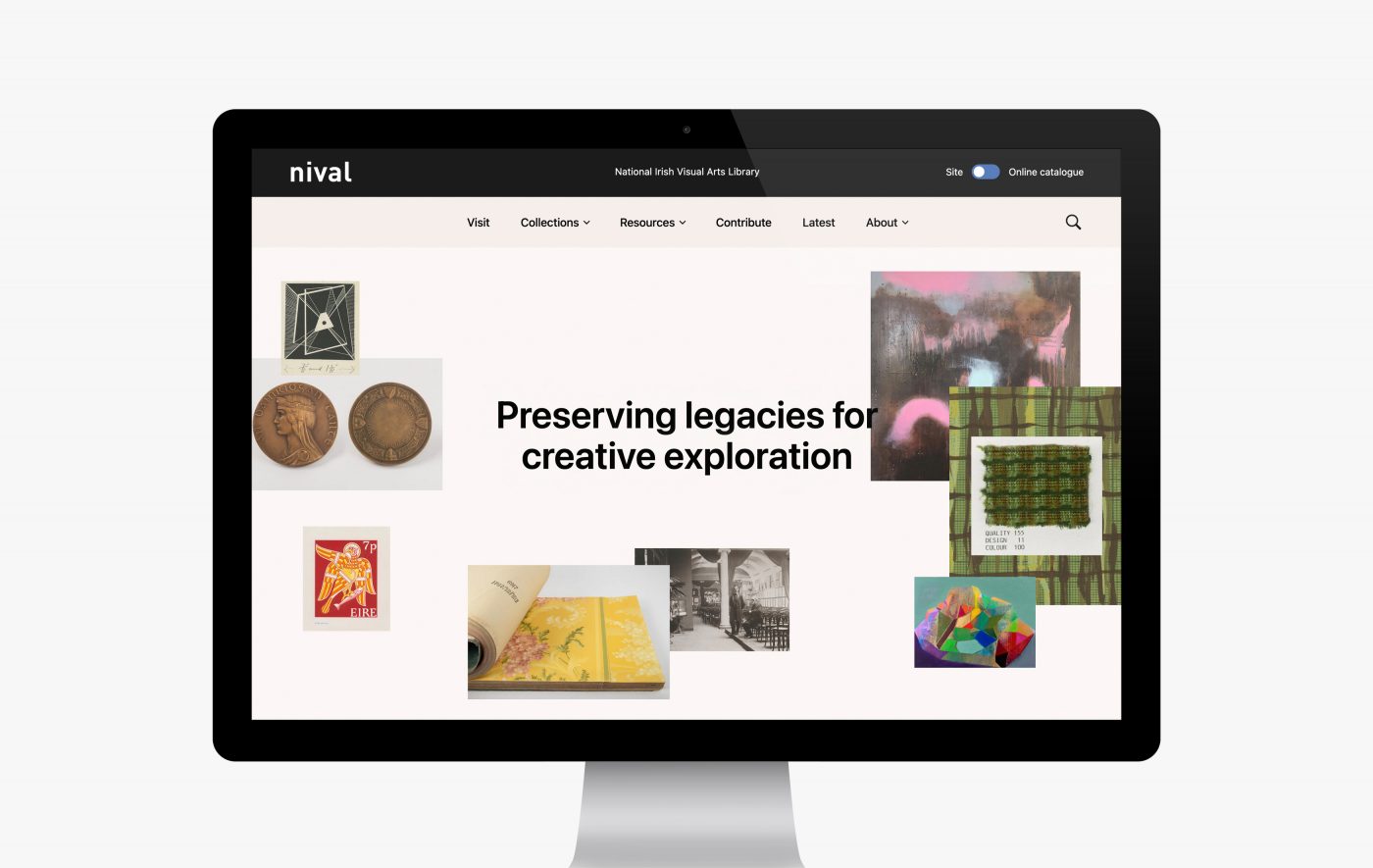 National Irish Visual Arts Archive (NIVAL) website beautiful website design featured on a large monitor