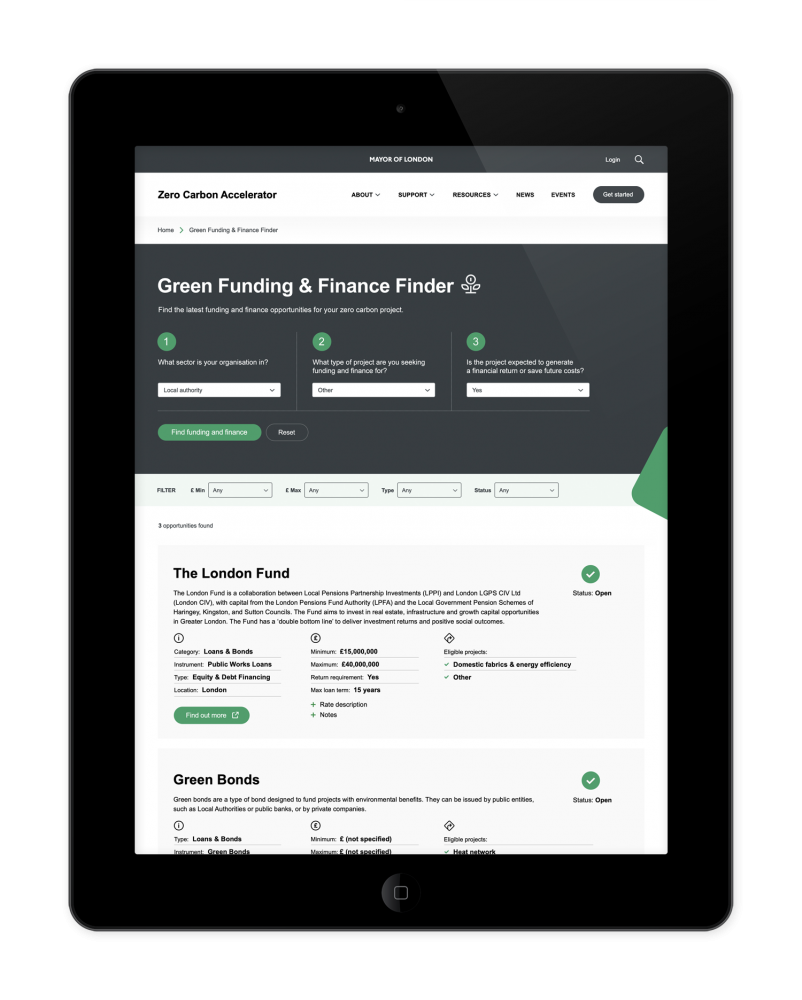 Zero Carbon Accelerator – Green Funding & Finance Finder